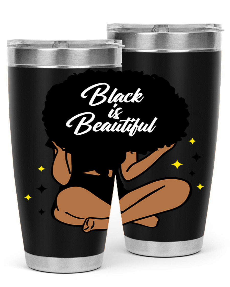 Black is Beautiful 14# Tumbler, 20oz, double wall vacuum stainless steel with a sleek black finish and drink-thru lid.