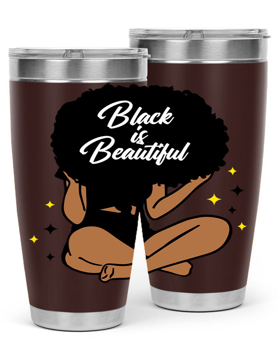 Black is Beautiful 14# Tumbler, 20oz, double wall vacuum stainless steel with a sleek black finish and drink-thru lid.