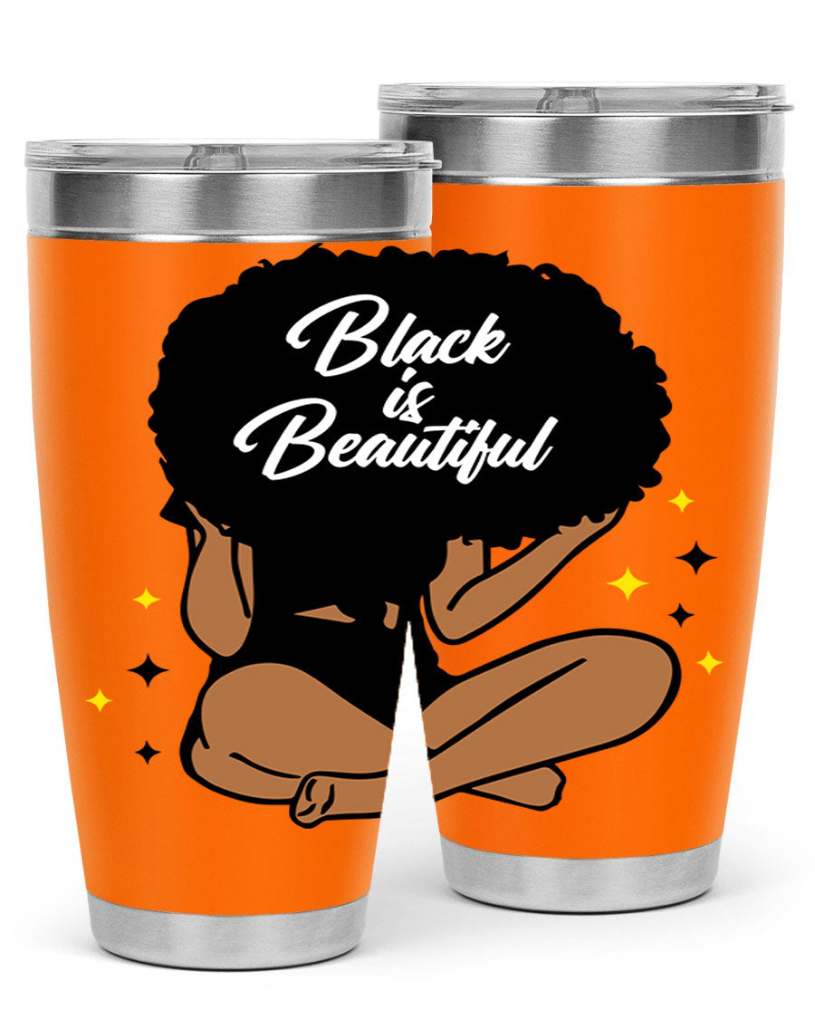 Black is Beautiful 14# Tumbler, 20oz, double wall vacuum stainless steel with a sleek black finish and drink-thru lid.
