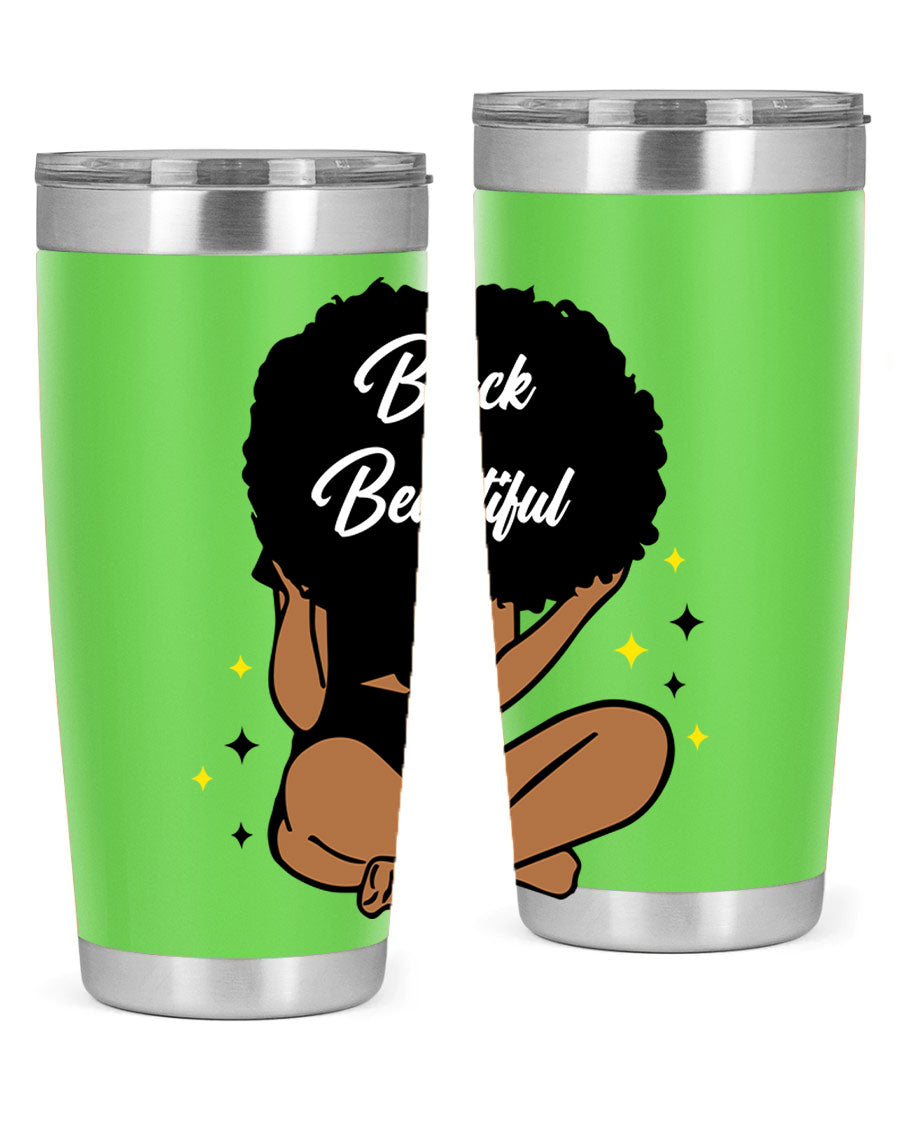 Black is Beautiful 14# Tumbler, 20oz, double wall vacuum stainless steel with a sleek black finish and drink-thru lid.