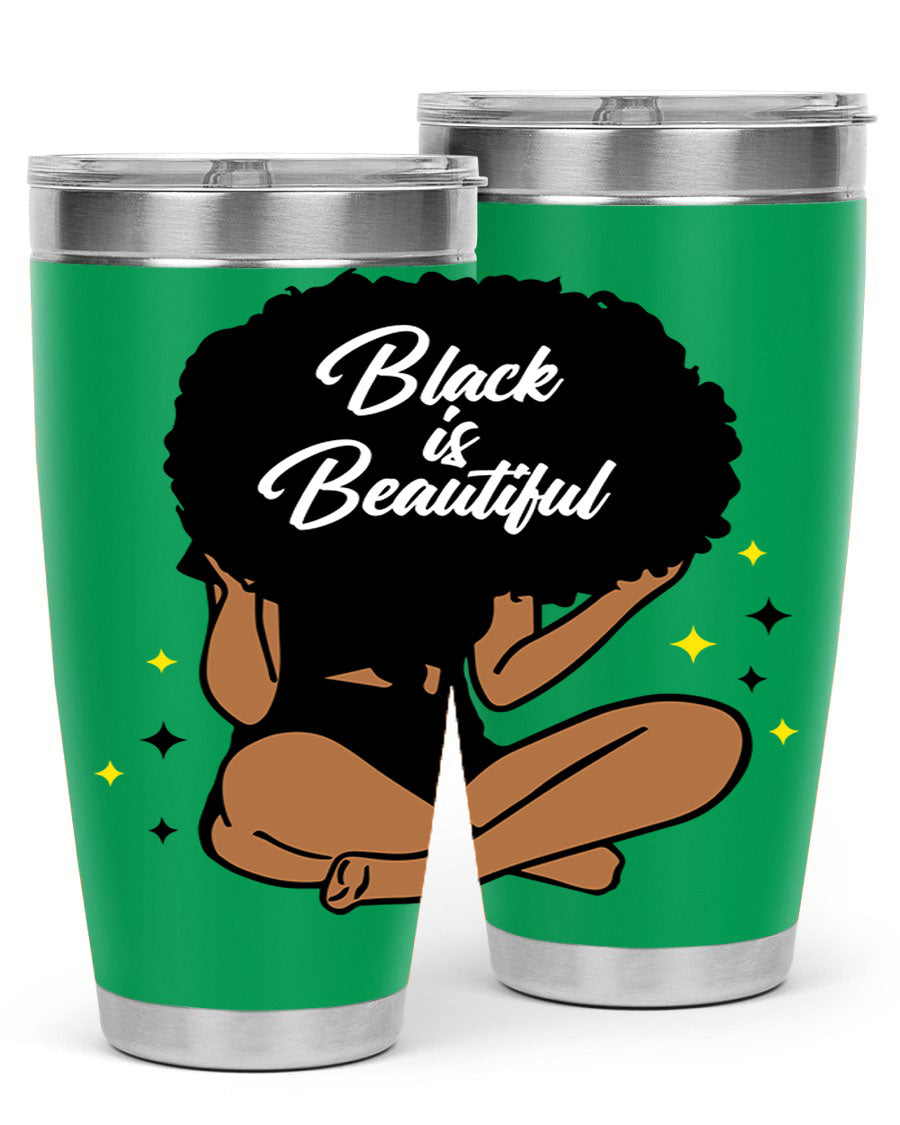 Black is Beautiful 14# Tumbler, 20oz, double wall vacuum stainless steel with a sleek black finish and drink-thru lid.