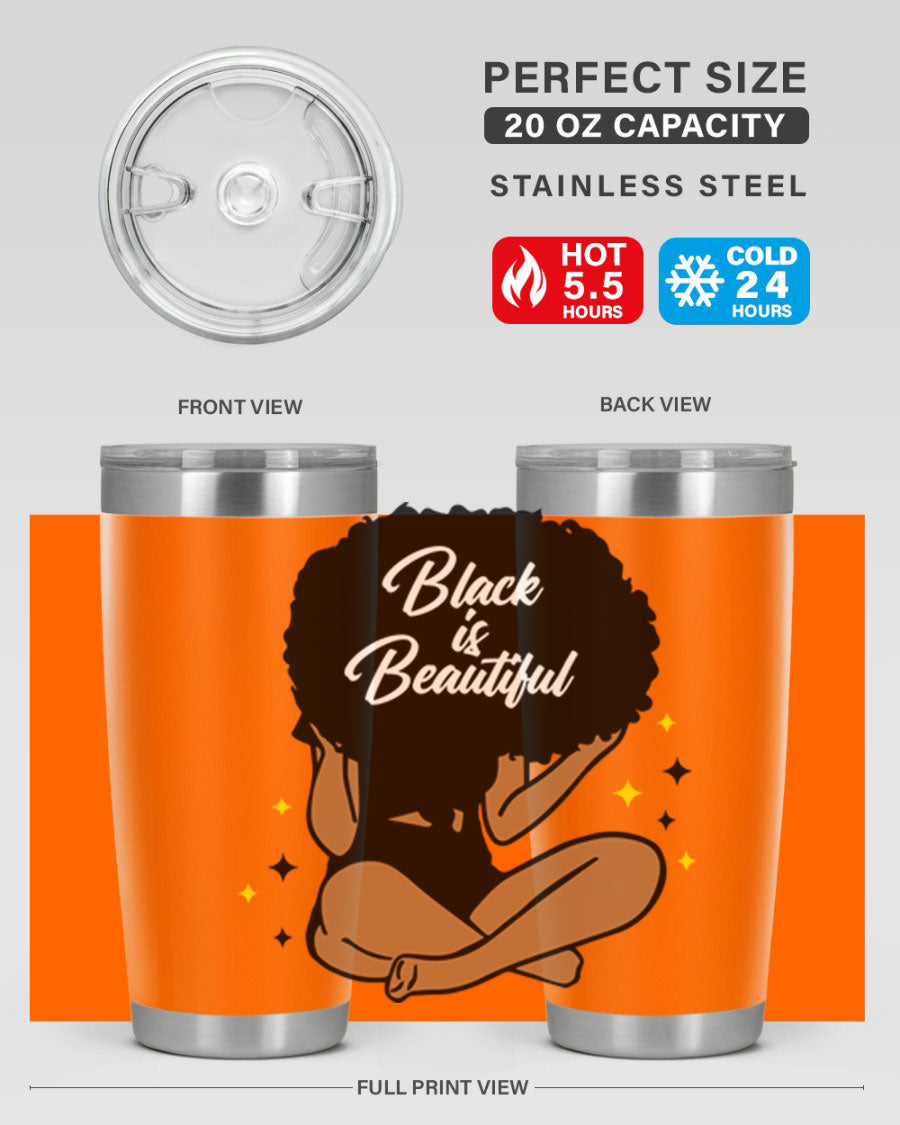 Black is Beautiful 14# Tumbler, 20oz, double wall vacuum stainless steel with a sleek black finish and drink-thru lid.