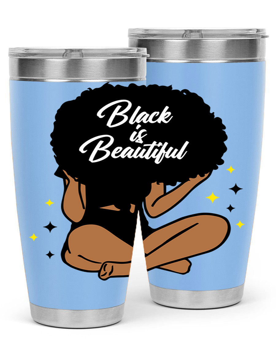 Black is Beautiful 14# Tumbler, 20oz, double wall vacuum stainless steel with a sleek black finish and drink-thru lid.
