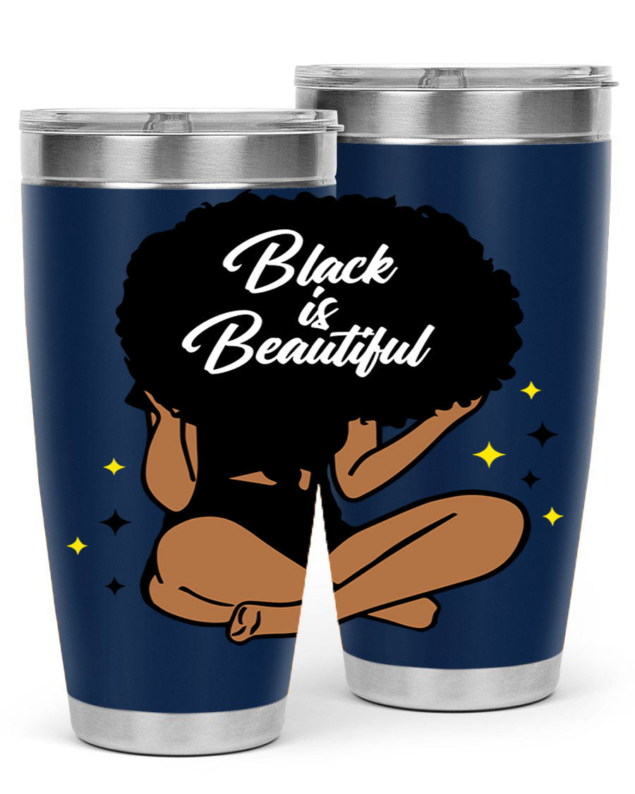 Black is Beautiful 14# Tumbler, 20oz, double wall vacuum stainless steel with a sleek black finish and drink-thru lid.