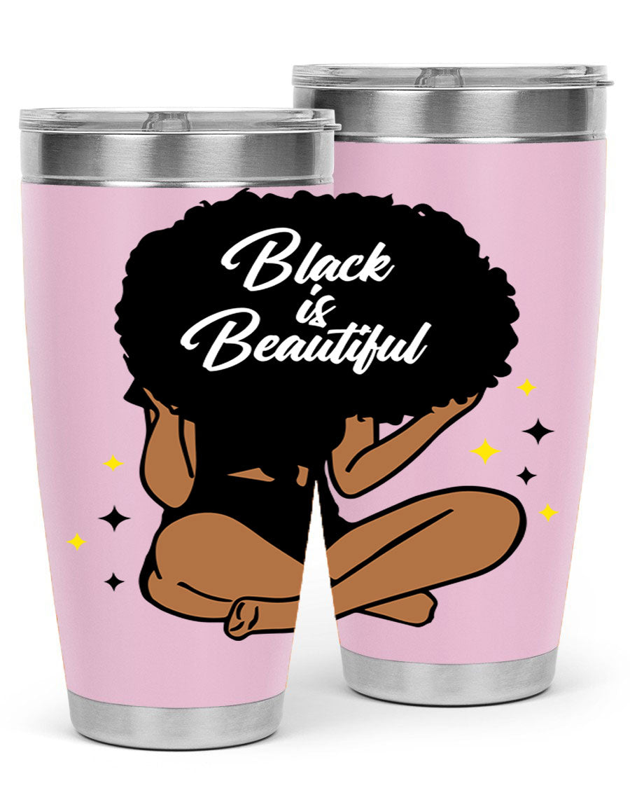 Black is Beautiful 14# Tumbler, 20oz, double wall vacuum stainless steel with a sleek black finish and drink-thru lid.