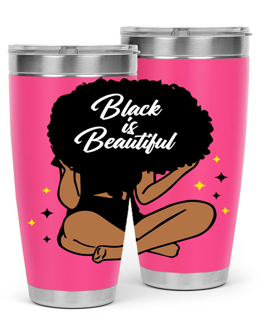 Black is Beautiful 14# Tumbler, 20oz, double wall vacuum stainless steel with a sleek black finish and drink-thru lid.