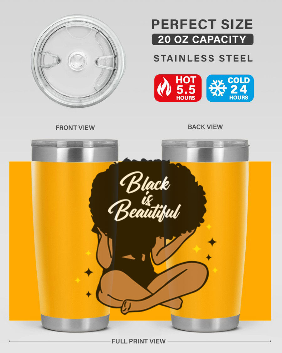 Black is Beautiful 14# Tumbler, 20oz, double wall vacuum stainless steel with a sleek black finish and drink-thru lid.
