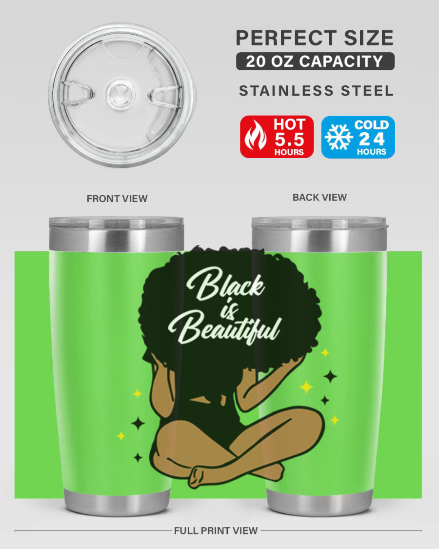 Black is Beautiful 14# Tumbler, 20oz, double wall vacuum stainless steel with a sleek black finish and drink-thru lid.