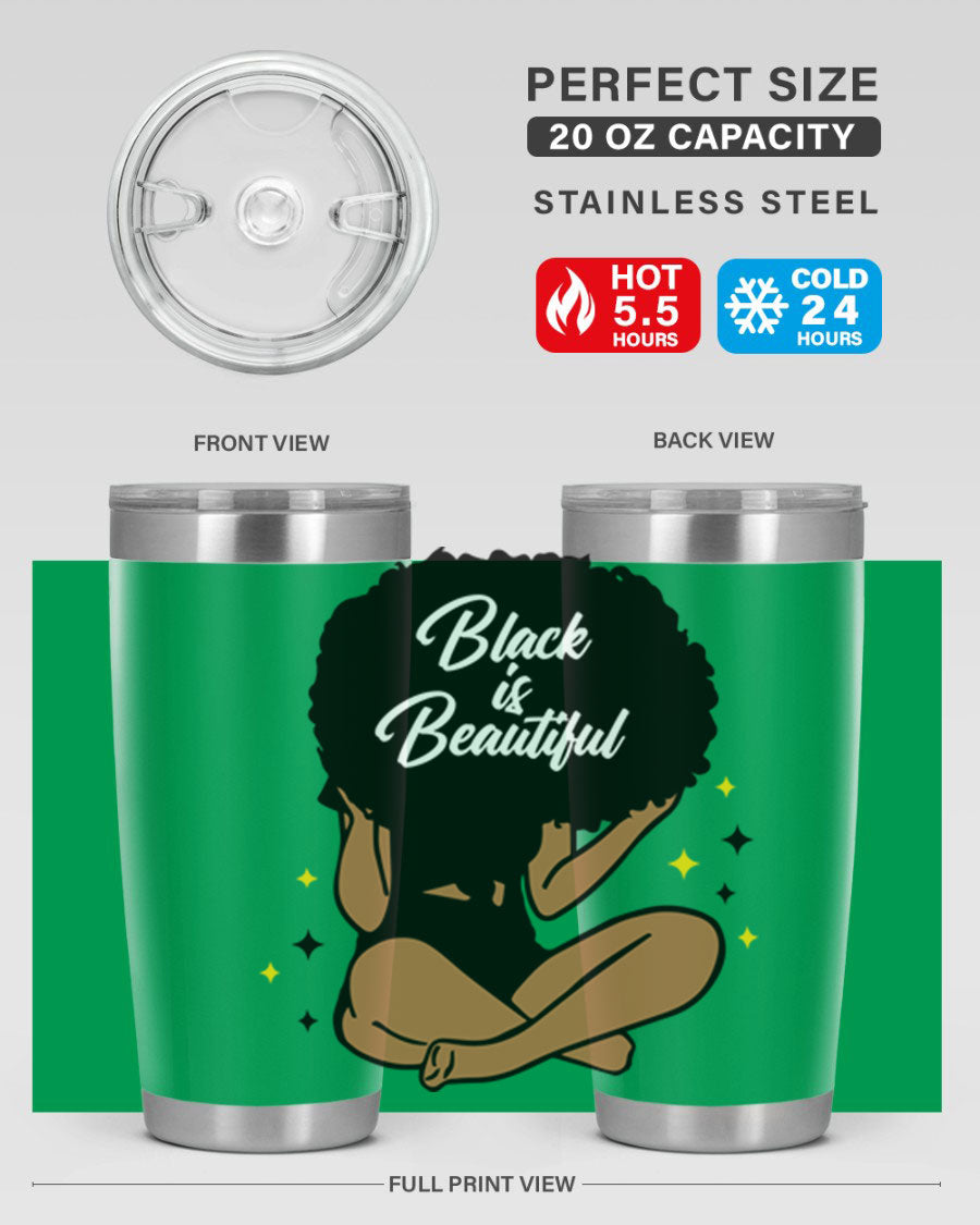 Black is Beautiful 14# Tumbler, 20oz, double wall vacuum stainless steel with a sleek black finish and drink-thru lid.