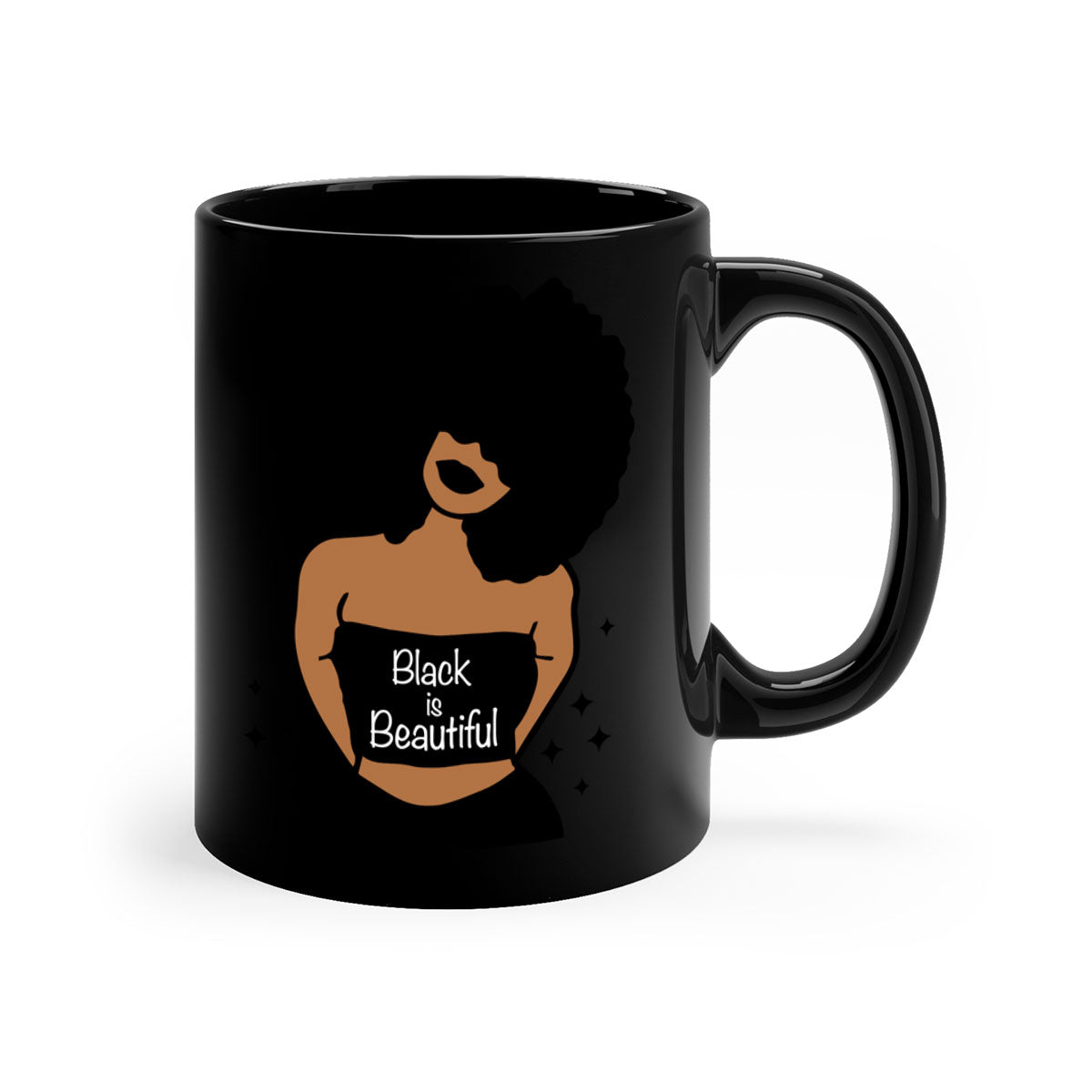 Black is Beautiful Mug featuring a glossy finish with a colored handle and interior, available in multiple colors and sizes.