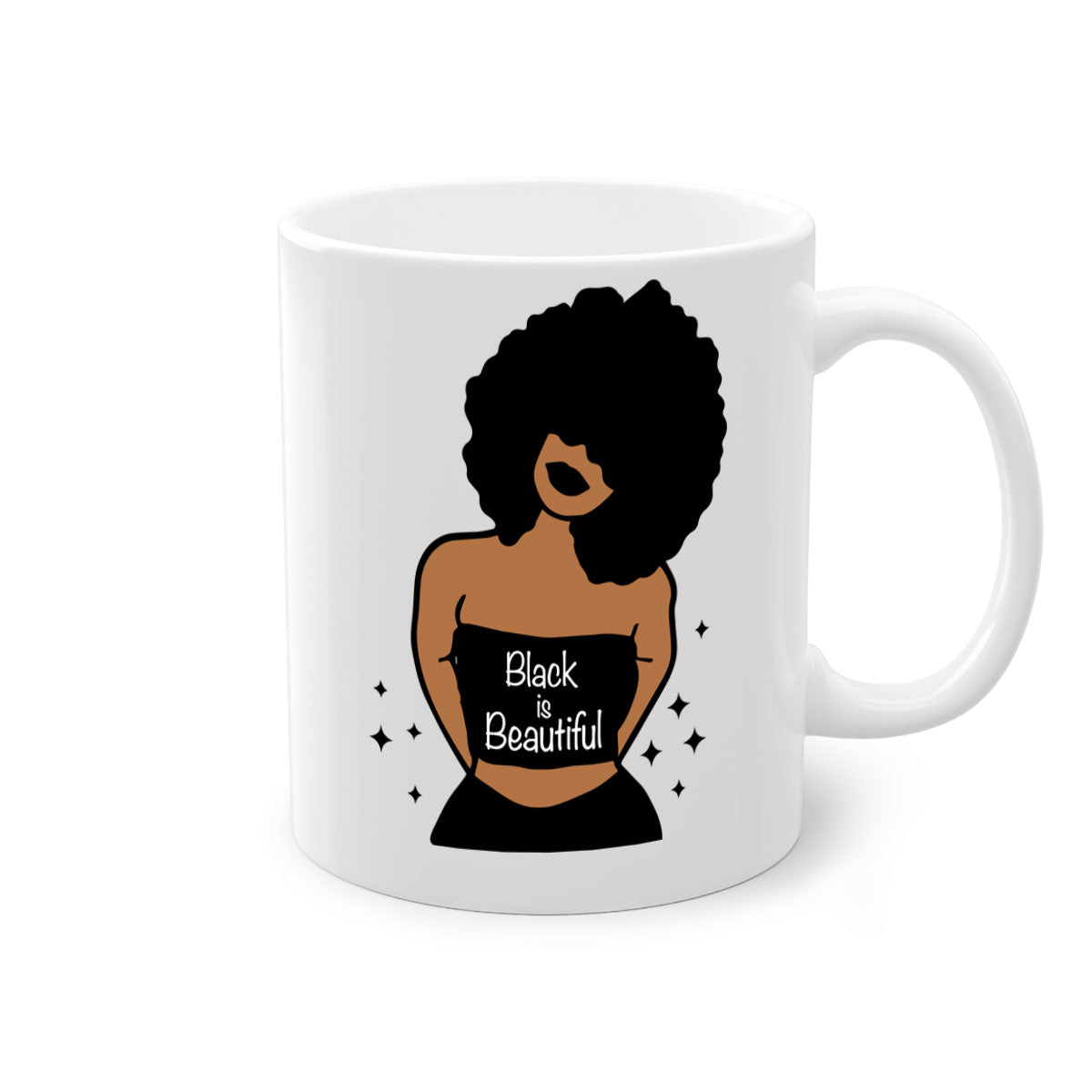 Black is Beautiful Mug featuring a glossy finish with a colored handle and interior, available in multiple colors and sizes.