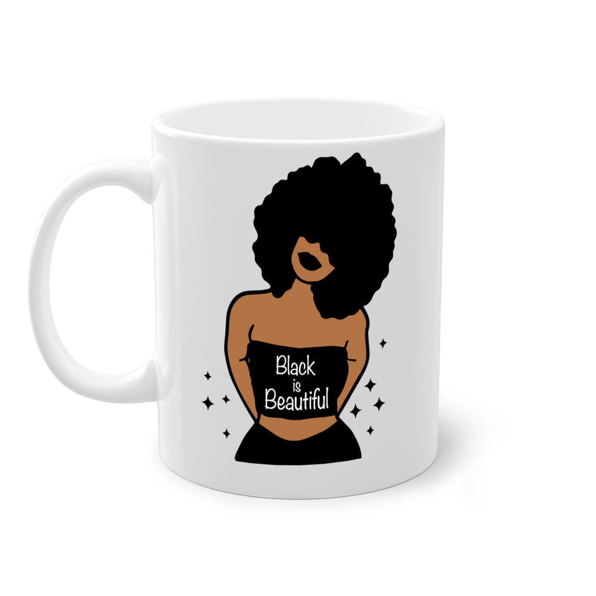 Black is Beautiful Mug featuring a glossy finish with a colored handle and interior, available in multiple colors and sizes.