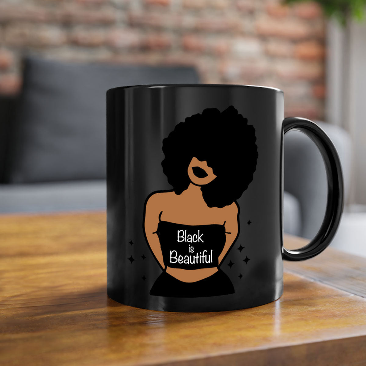 Black is Beautiful Mug featuring a glossy finish with a colored handle and interior, available in multiple colors and sizes.