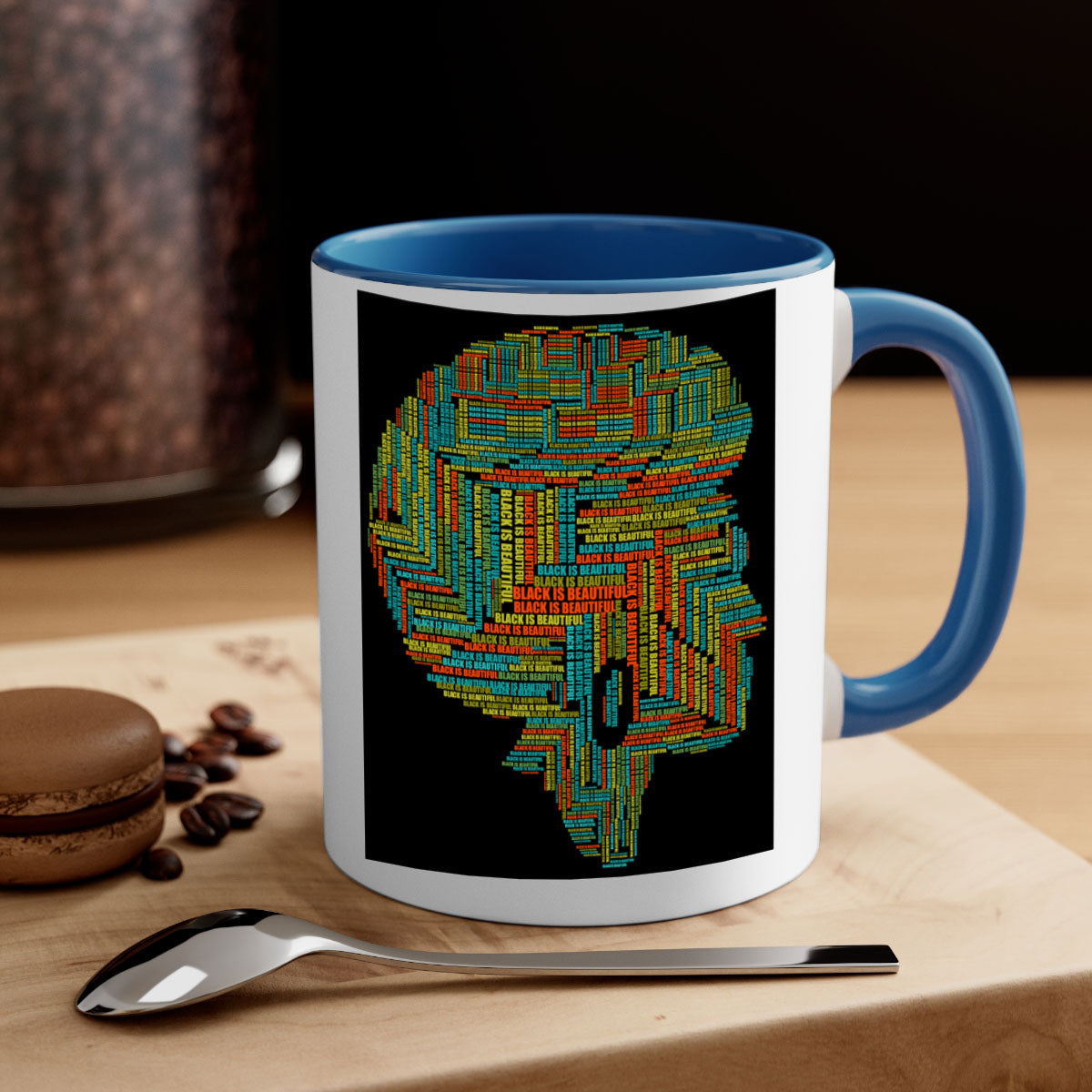 Black is Beautifulii 215# Mug with colorful handle and glossy finish, available in multiple colors and sizes.