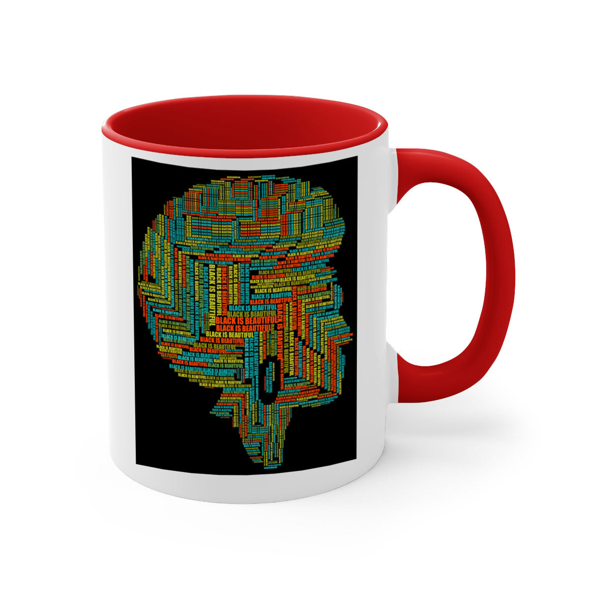 Black is Beautifulii 215# Mug with colorful handle and glossy finish, available in multiple colors and sizes.