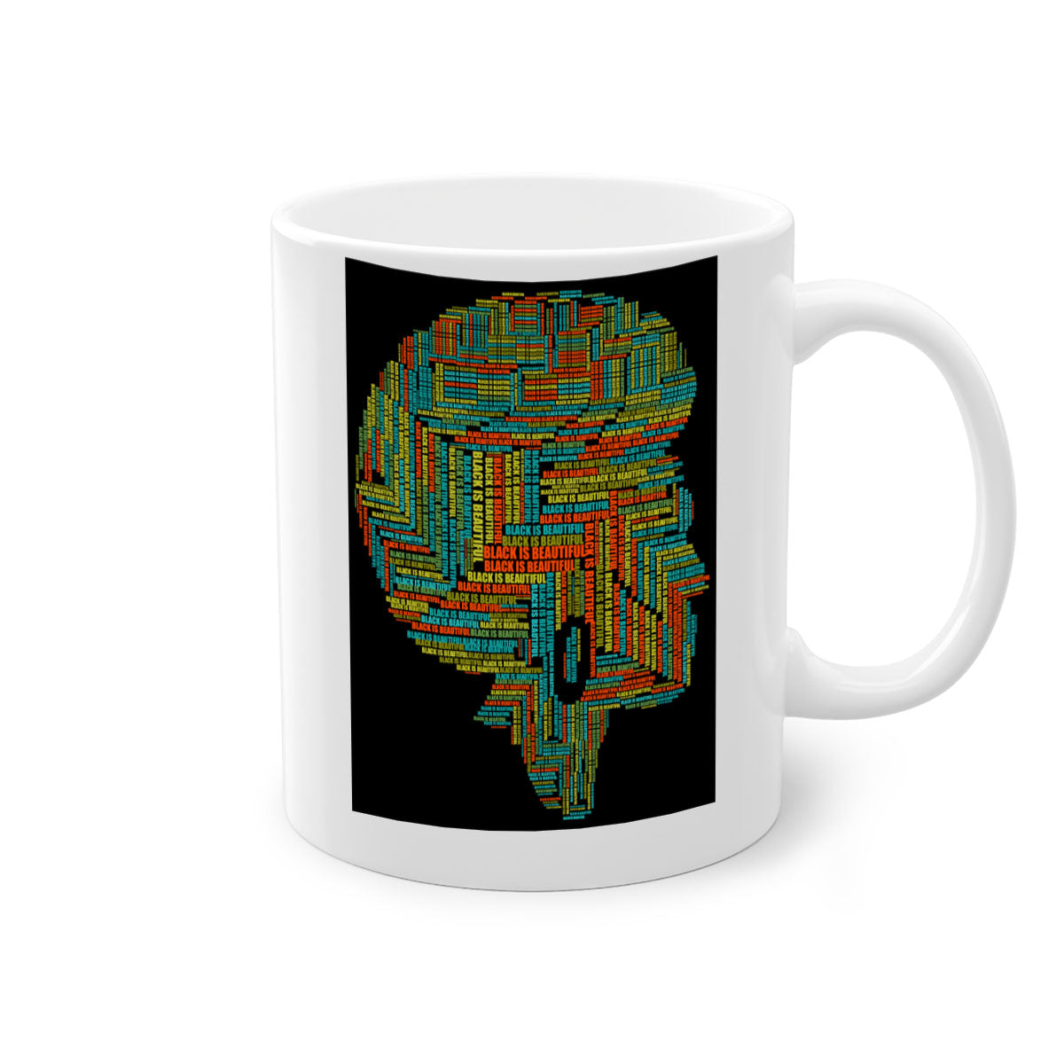 Black is Beautifulii 215# Mug with colorful handle and glossy finish, available in multiple colors and sizes.