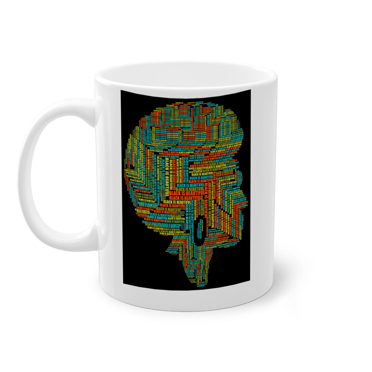 Black is Beautifulii 215# Mug with colorful handle and glossy finish, available in multiple colors and sizes.