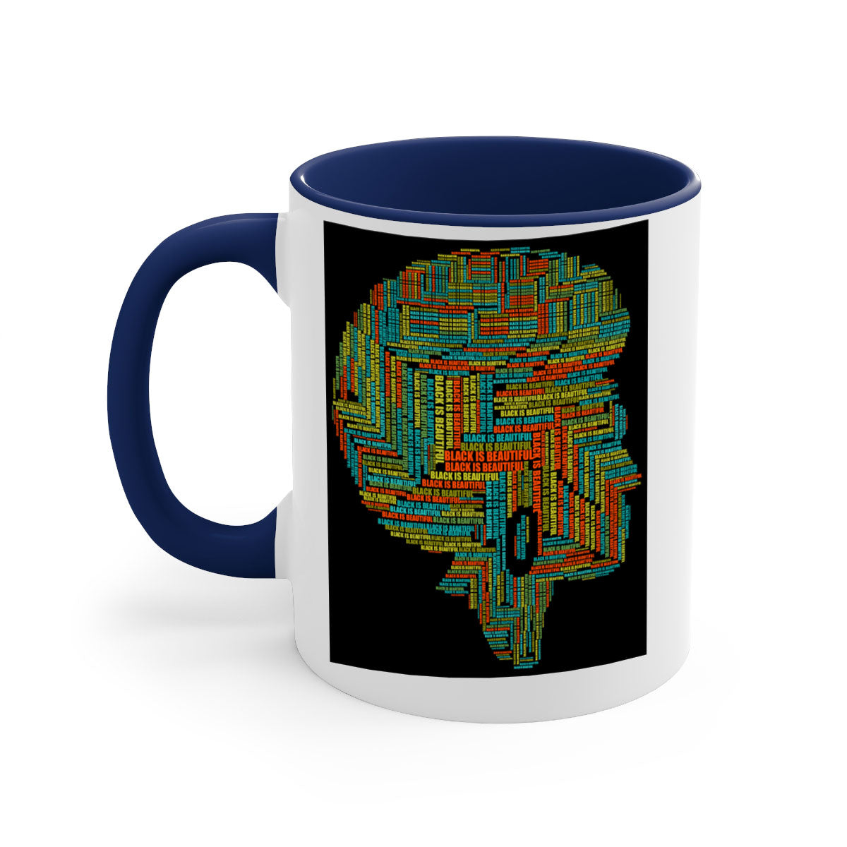 Black is Beautifulii 215# Mug with colorful handle and glossy finish, available in multiple colors and sizes.