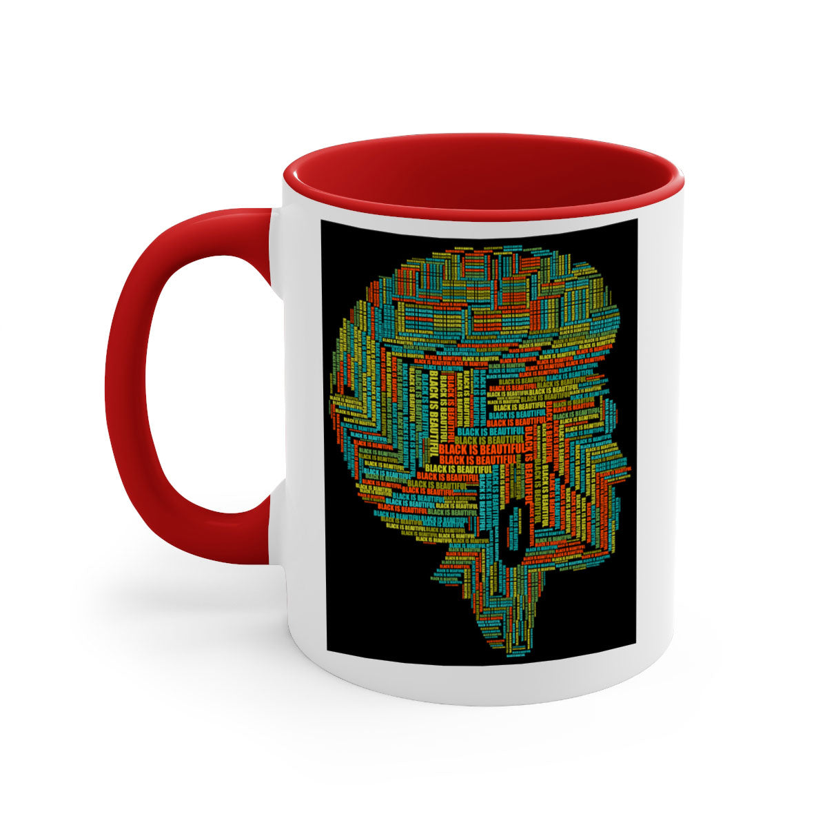 Black is Beautifulii 215# Mug with colorful handle and glossy finish, available in multiple colors and sizes.