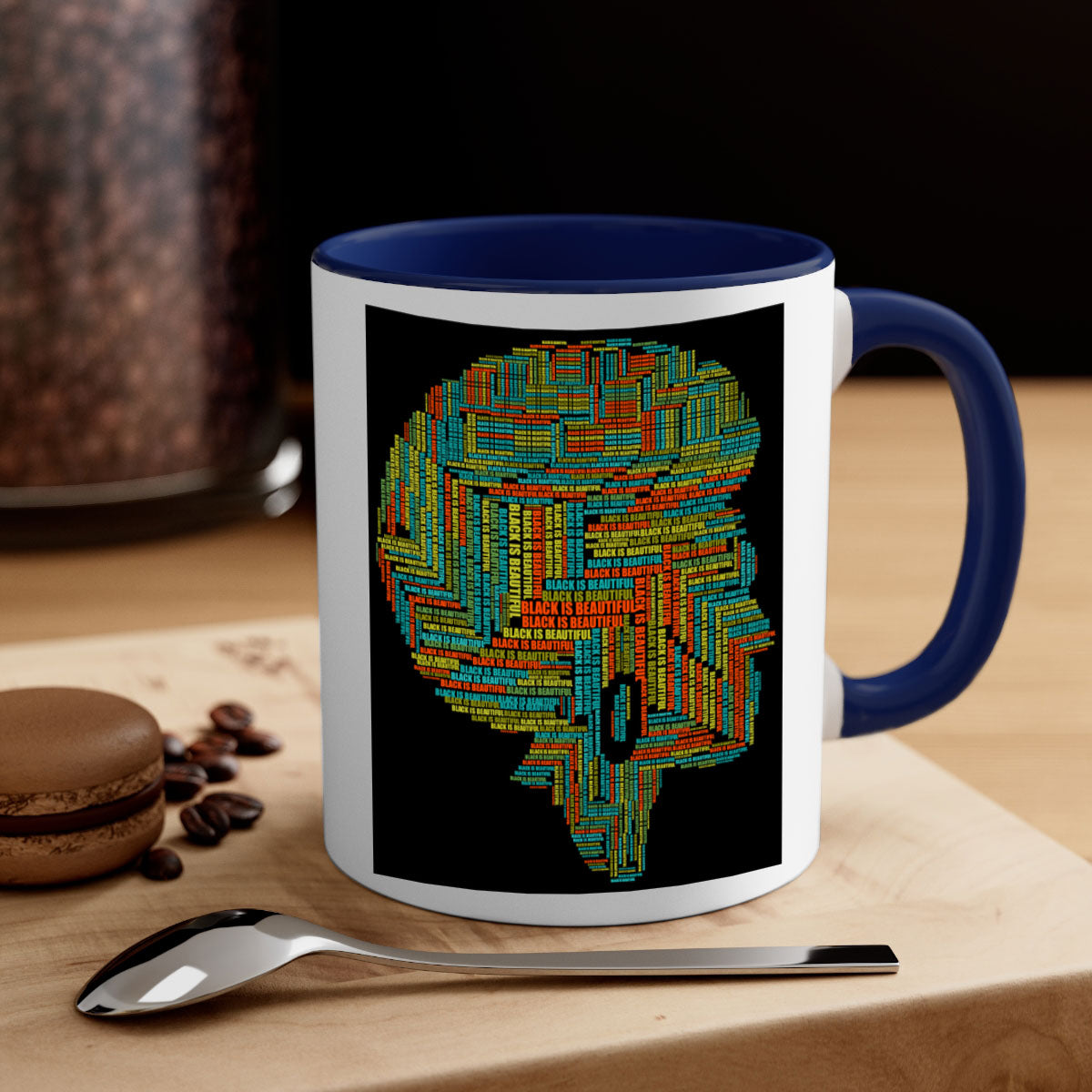 Black is Beautifulii 215# Mug with colorful handle and glossy finish, available in multiple colors and sizes.