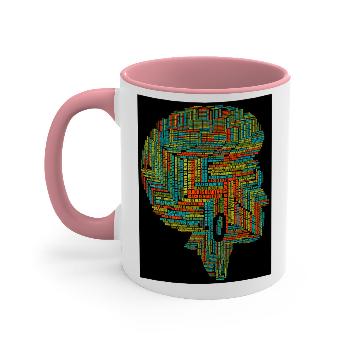 Black is Beautifulii 215# Mug with colorful handle and glossy finish, available in multiple colors and sizes.