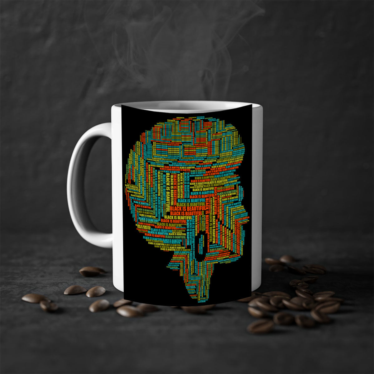 Black is Beautifulii 215# Mug with colorful handle and glossy finish, available in multiple colors and sizes.