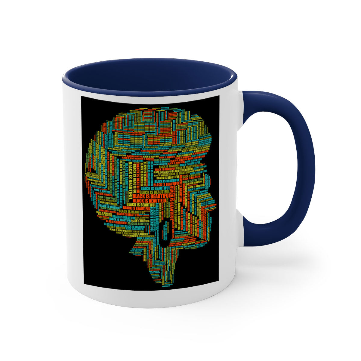 Black is Beautifulii 215# Mug with colorful handle and glossy finish, available in multiple colors and sizes.