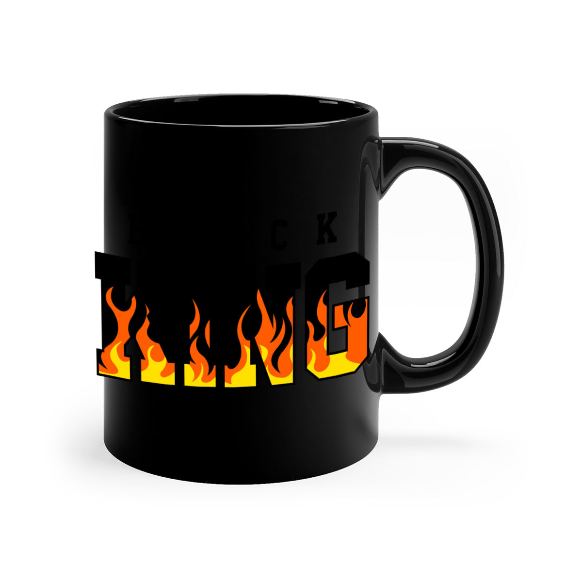 Black King Flames 232# Mug with colored handle and glossy finish, available in multiple colors and sizes.