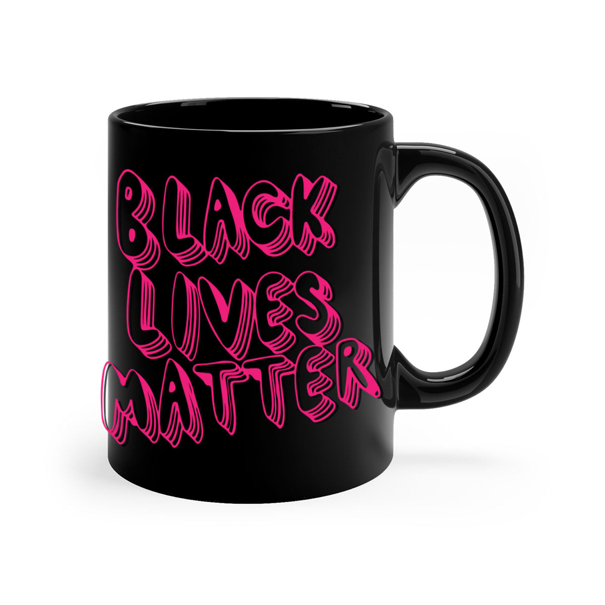 Black Lives Matter Mug with glossy finish and colorful handle, available in multiple sizes.