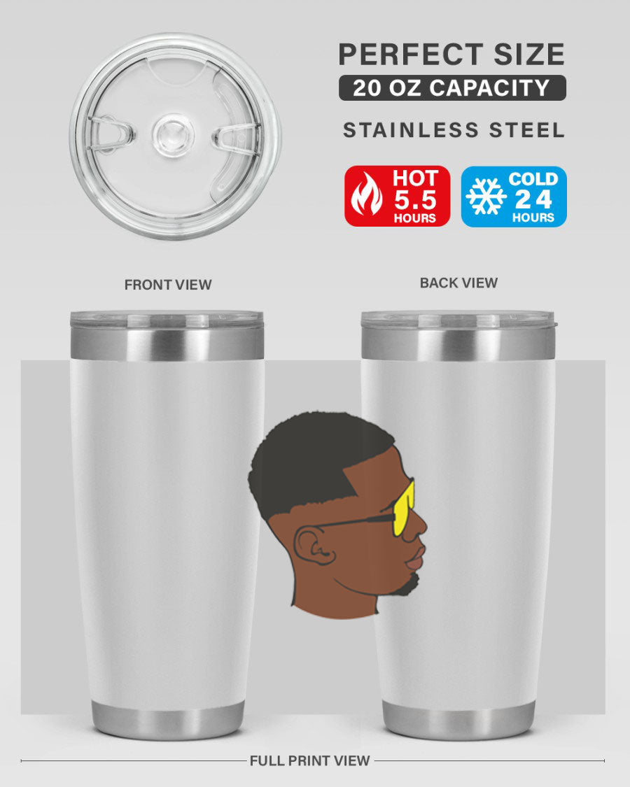 Black man 27# tumbler, 20oz stainless steel with double wall vacuum insulation, featuring a drink-thru lid.