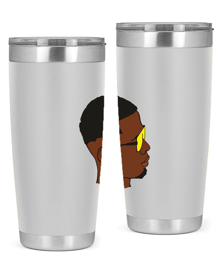 Black man 27# tumbler, 20oz stainless steel with double wall vacuum insulation, featuring a drink-thru lid.