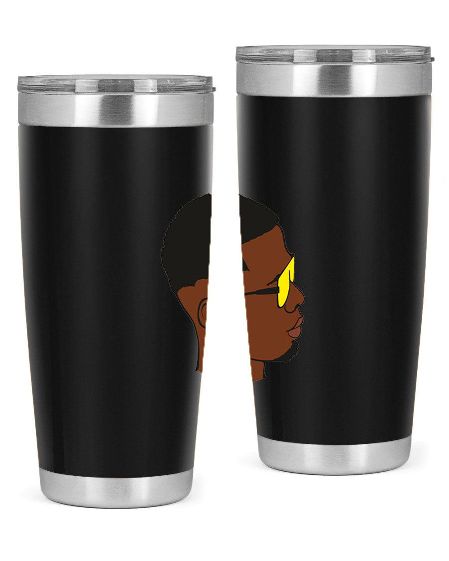 Black man 27# tumbler, 20oz stainless steel with double wall vacuum insulation, featuring a drink-thru lid.