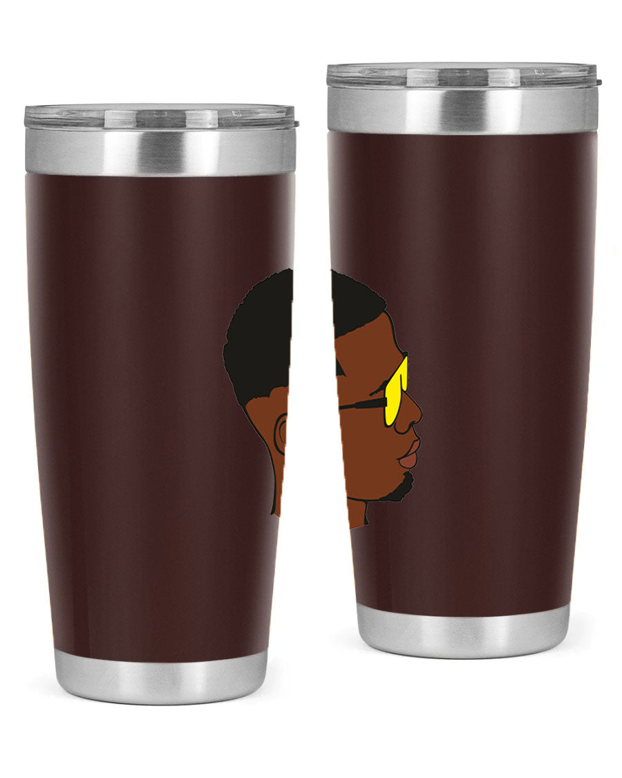 Black man 27# tumbler, 20oz stainless steel with double wall vacuum insulation, featuring a drink-thru lid.