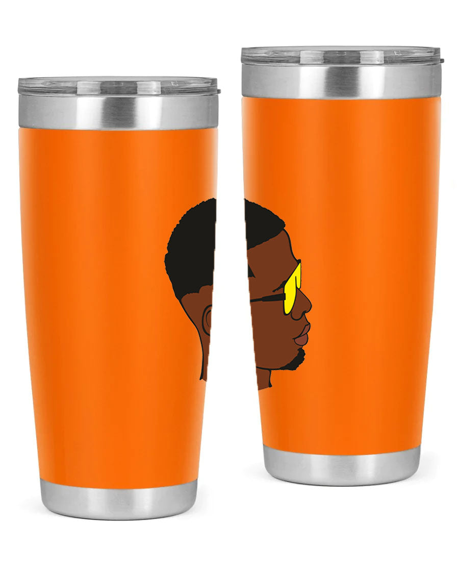 Black man 27# tumbler, 20oz stainless steel with double wall vacuum insulation, featuring a drink-thru lid.