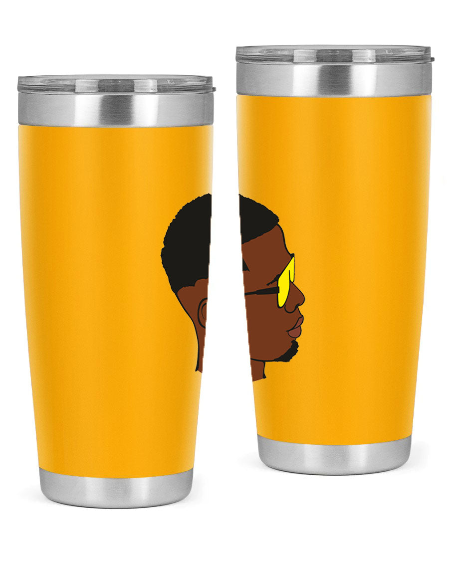 Black man 27# tumbler, 20oz stainless steel with double wall vacuum insulation, featuring a drink-thru lid.