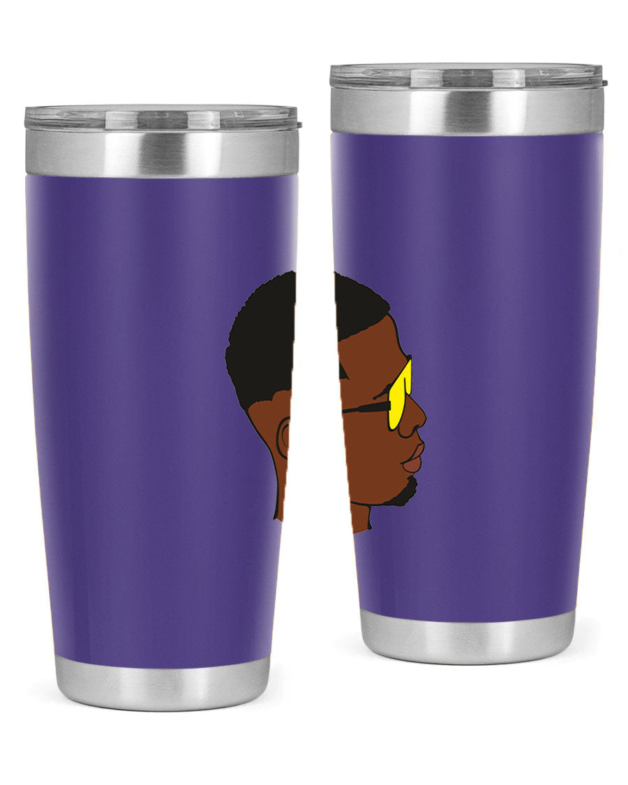 Black man 27# tumbler, 20oz stainless steel with double wall vacuum insulation, featuring a drink-thru lid.