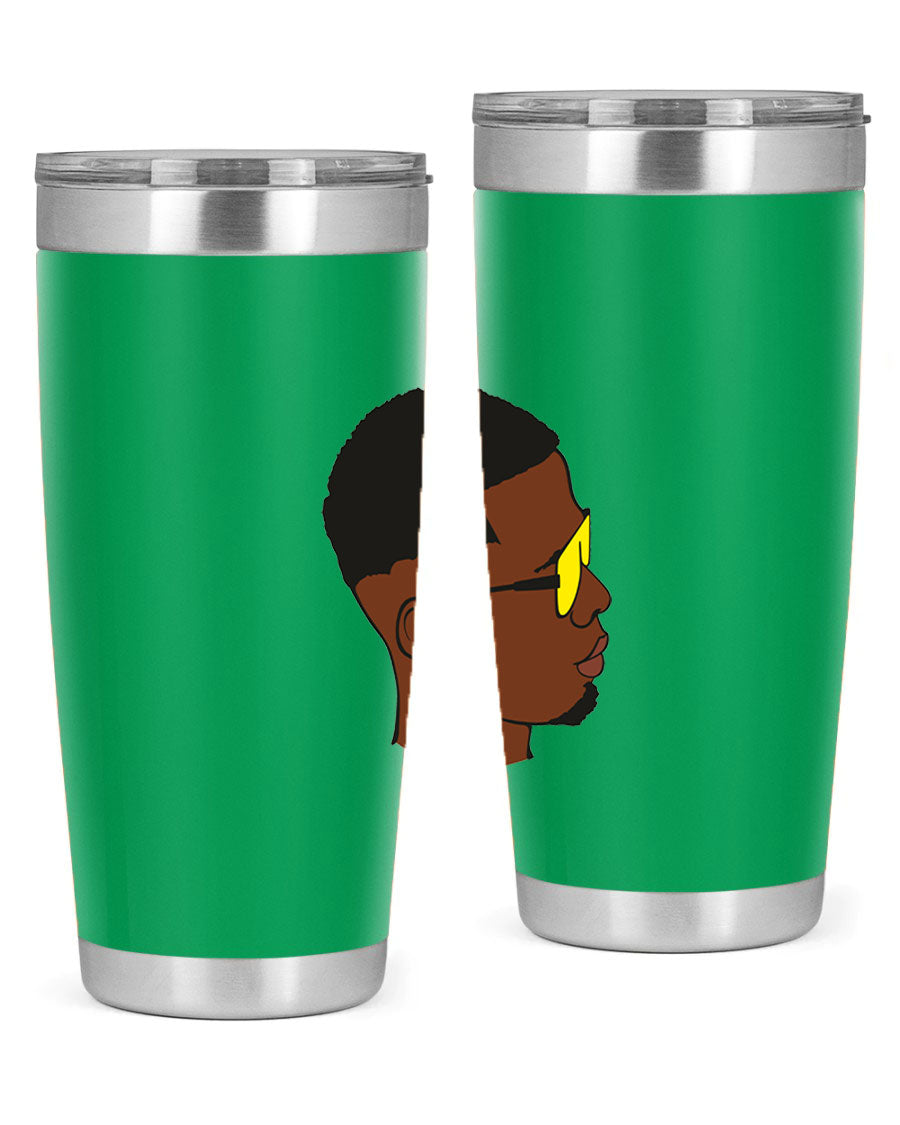 Black man 27# tumbler, 20oz stainless steel with double wall vacuum insulation, featuring a drink-thru lid.