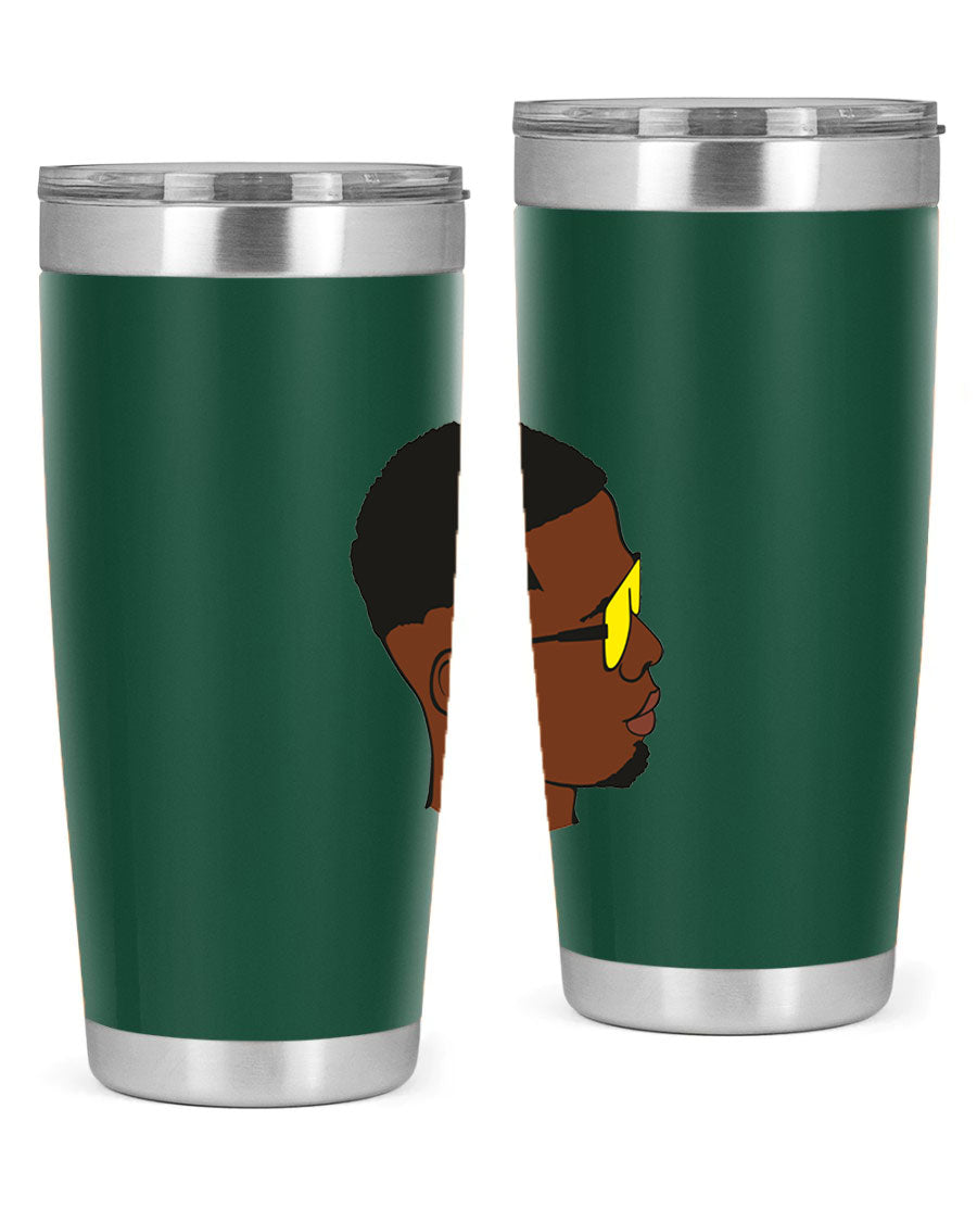 Black man 27# tumbler, 20oz stainless steel with double wall vacuum insulation, featuring a drink-thru lid.