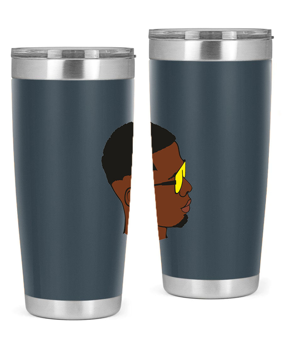 Black man 27# tumbler, 20oz stainless steel with double wall vacuum insulation, featuring a drink-thru lid.