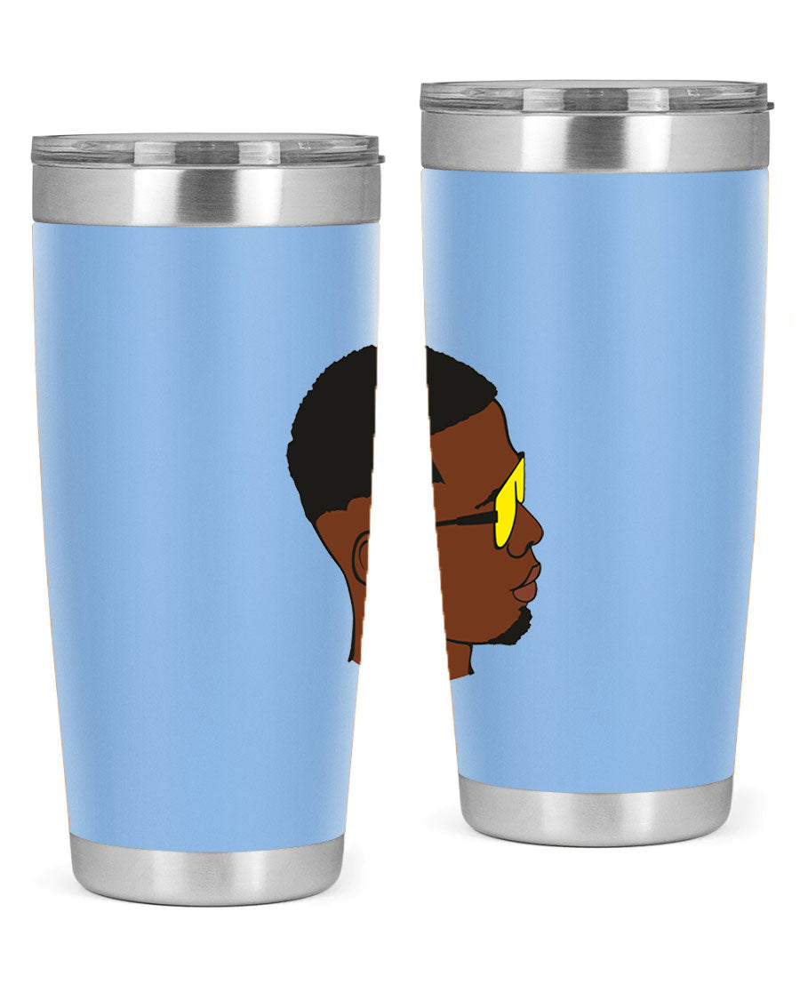Black man 27# tumbler, 20oz stainless steel with double wall vacuum insulation, featuring a drink-thru lid.