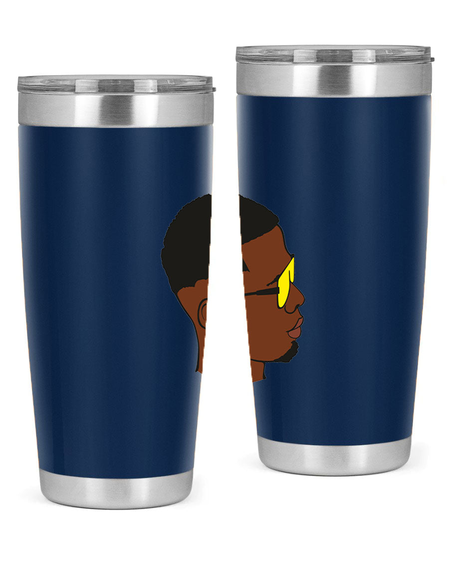 Black man 27# tumbler, 20oz stainless steel with double wall vacuum insulation, featuring a drink-thru lid.