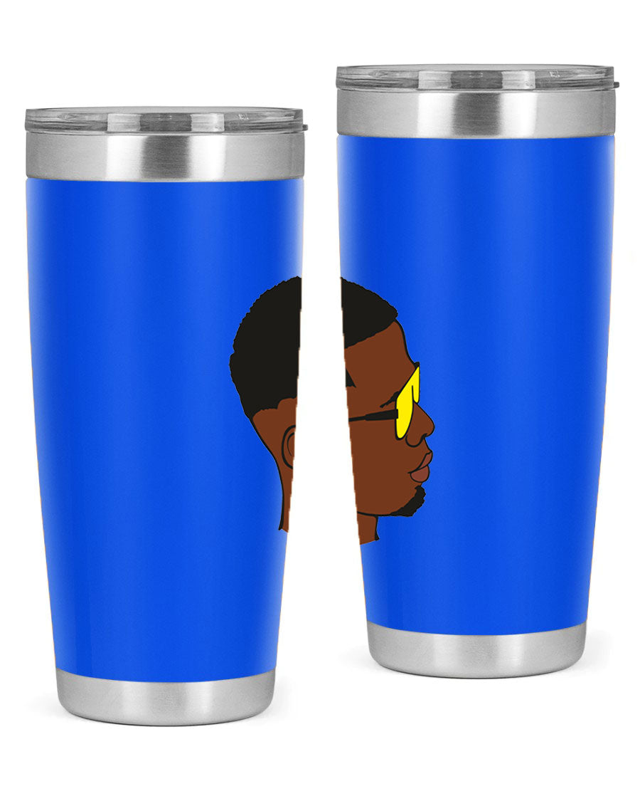 Black man 27# tumbler, 20oz stainless steel with double wall vacuum insulation, featuring a drink-thru lid.