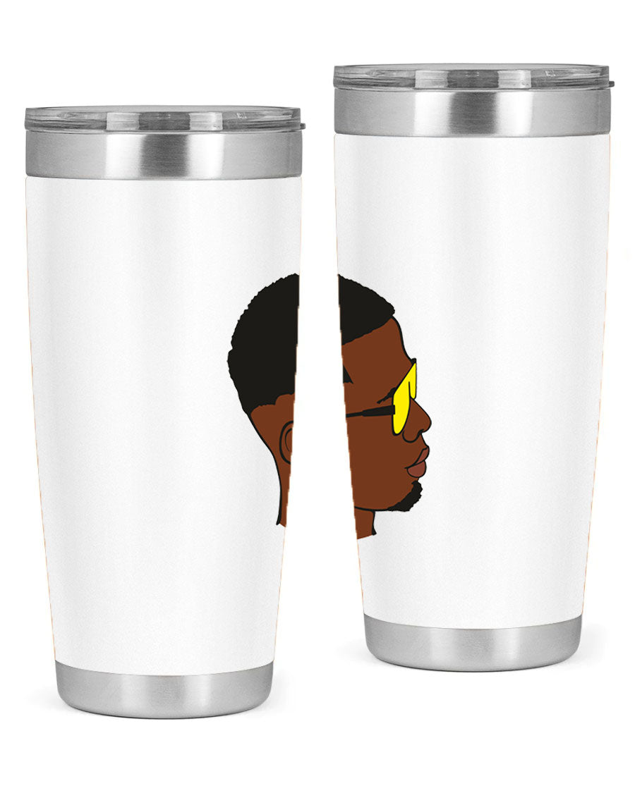 Black man 27# tumbler, 20oz stainless steel with double wall vacuum insulation, featuring a drink-thru lid.