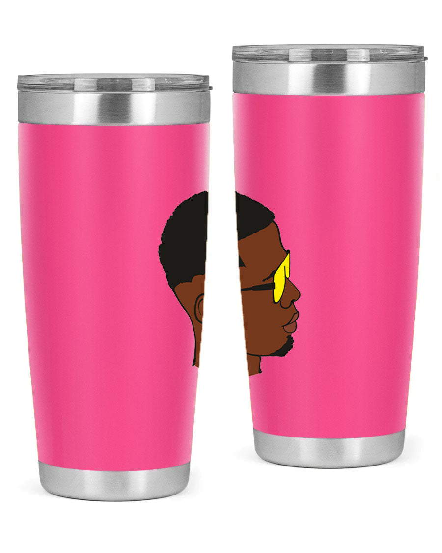 Black man 27# tumbler, 20oz stainless steel with double wall vacuum insulation, featuring a drink-thru lid.