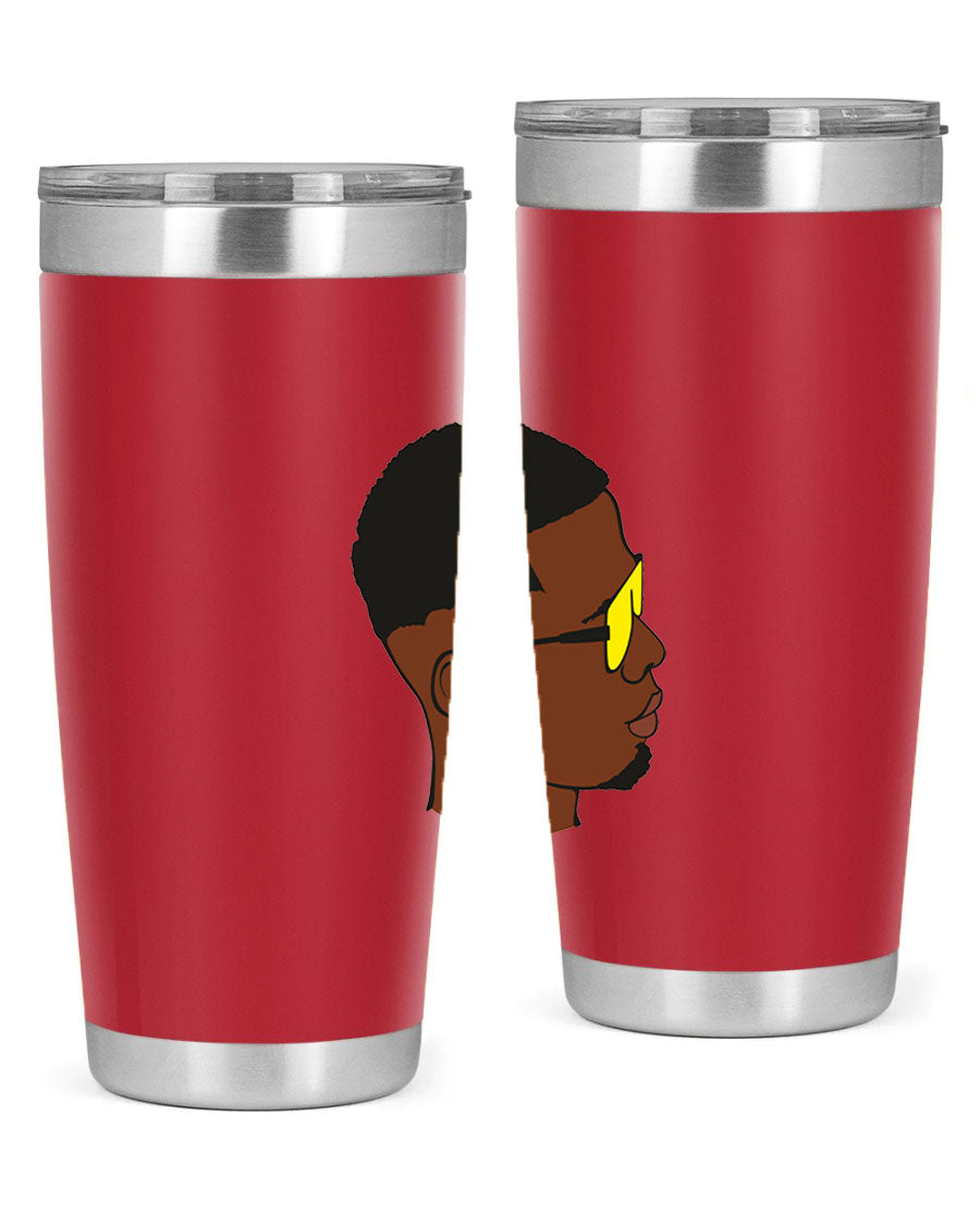Black man 27# tumbler, 20oz stainless steel with double wall vacuum insulation, featuring a drink-thru lid.