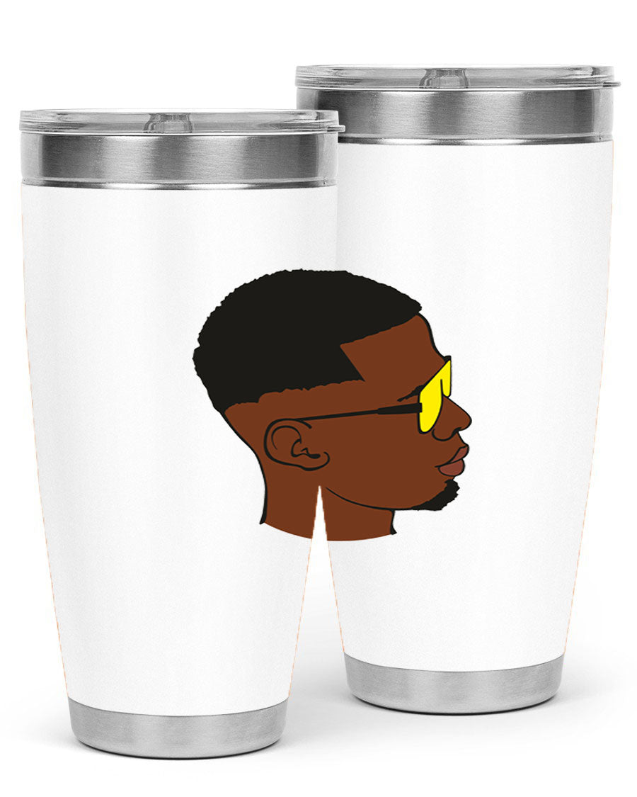 Black man 27# tumbler, 20oz stainless steel with double wall vacuum insulation, featuring a drink-thru lid.