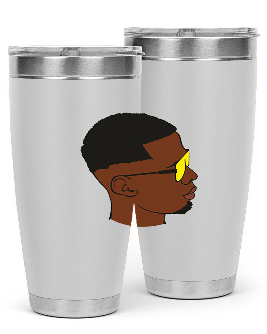 Black man 27# tumbler, 20oz stainless steel with double wall vacuum insulation, featuring a drink-thru lid.