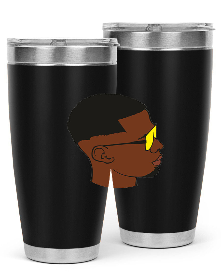 Black man 27# tumbler, 20oz stainless steel with double wall vacuum insulation, featuring a drink-thru lid.