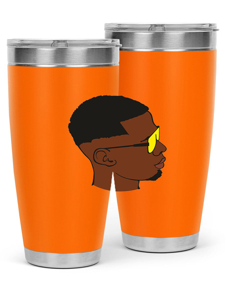 Black man 27# tumbler, 20oz stainless steel with double wall vacuum insulation, featuring a drink-thru lid.