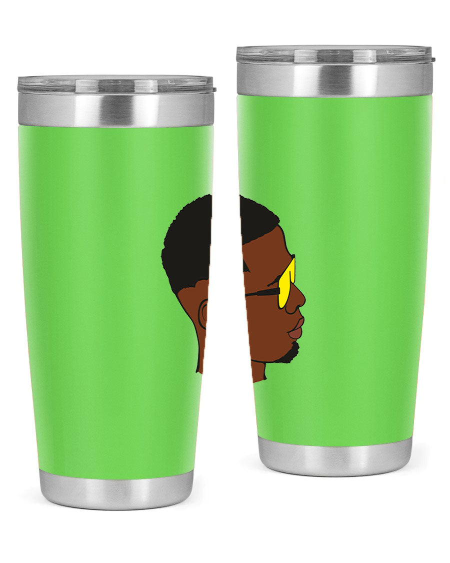 Black man 27# tumbler, 20oz stainless steel with double wall vacuum insulation, featuring a drink-thru lid.